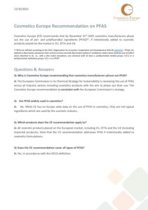 Cosmetics Europe Recommendation on PFAS